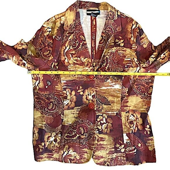 Requirements Women's XL Bohemian Paisley Tapestry Retro Blazer Jacket 2 Button - Picture 3 of 8